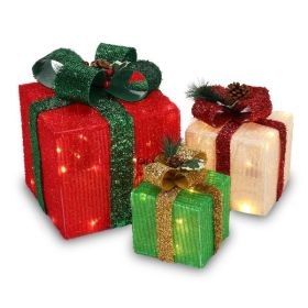 Box ABS Plastic Frame LED60 Light Warm White Light Three-Piece Set Onion Cloth Christmas Gift Box (Option: Default title)