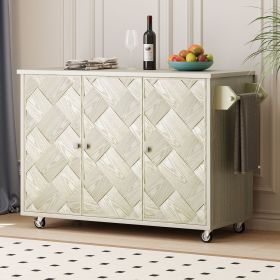 51.2"W Ash Veneer Solid Wood Handwoven Kitchen Island with Drop Leaf, Coastal Kitchen Island on Wheels with Internal Storage Rack (Color: Champagne, Material: MDF,Pine)